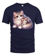 Cute Mother and Baby Cats Tee - navy t-shirt on white background