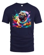 Pug Dog Funny Graphic T-Shirt - navy t-shirt on white background