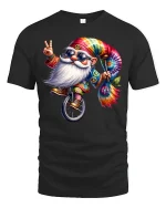 Hippie Gnome Tie-Dye Unicycle Tee - black t-shirt on white background