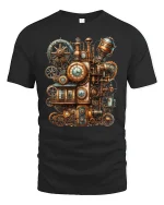 Steampunk Gear Clockwork Machine Tee - black t-shirt on white background