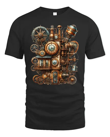 Steampunk Gear Clockwork Machine Tee - black t-shirt on white background