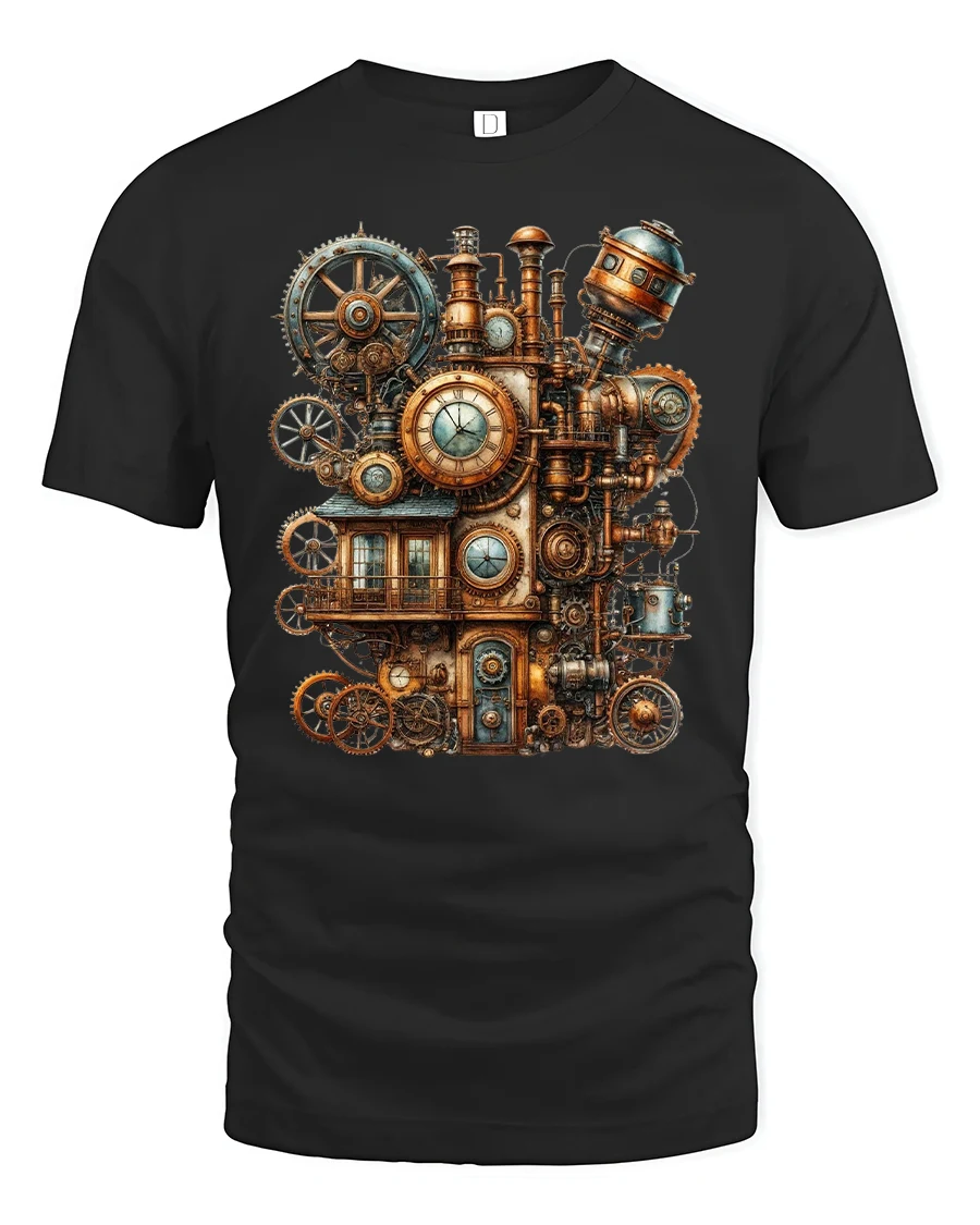 Steampunk Gear Clockwork Machine Tee - 1 Steampunk Gear Clockwork Machine Tee - black t-shirt on white background