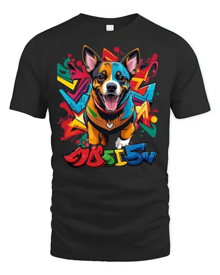 Graffiti Corgi Street Art Tee - black t-shirt on white background