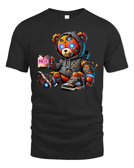 Cyberpunk Teddy Bear Tee - black t-shirt on white background