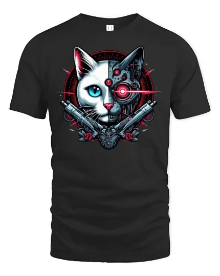 Cyberpunk Cat T-Shirt - black t-shirt on white background