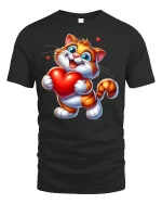 Cute Valentine Cat Heart T-Shirt - black t-shirt on white background
