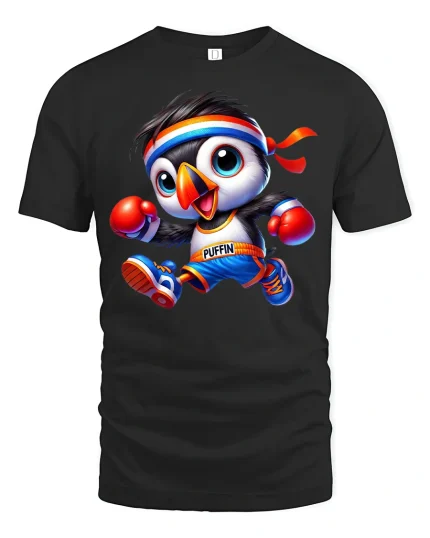 Boxing Puffin Sports Graphic Tee - black t-shirt on white background