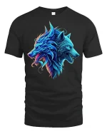 Neon Dual Wolf Spirit Graphic Tee - black t-shirt on white background