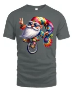 Hippie Gnome Tie-Dye Unicycle Tee - gray t-shirt on white background