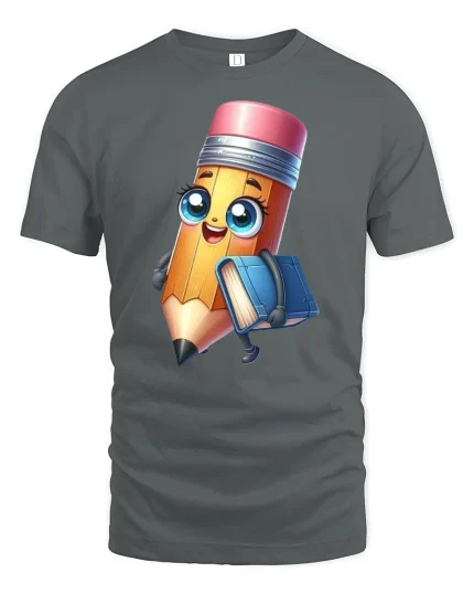 Cute Pencil and Book Back to School Tee - gray t-shirt on white background