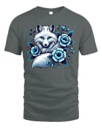 Arctic Blue Fox Floral Graphic Tee - gray t-shirt on white background