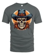 Cowboy Skull Graphic Tee - gray t-shirt on white background