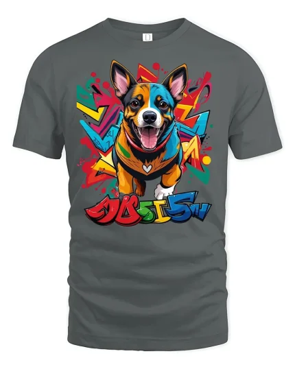 Graffiti Corgi Street Art Tee - gray t-shirt on white background