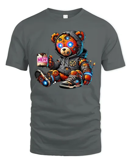Cyberpunk Teddy Bear Tee - gray t-shirt on white background