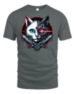 Cyberpunk Cat T-Shirt - gray t-shirt on white background