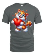 Cute Valentine Cat Heart T-Shirt - gray t-shirt on white background