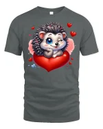 Cute Hedgehog Heart Love Valentine Tee - gray t-shirt on white background