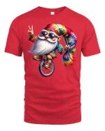 Hippie Gnome Tie-Dye Unicycle Tee - red t-shirt on white background