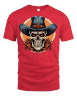 Cowboy Skull Graphic Tee - red t-shirt on white background
