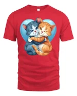 Cute Hugging Cats Heart Tee - red t-shirt on white background