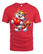 Cute Valentine Cat Heart T-Shirt - red t-shirt on white background
