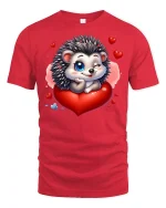Cute Hedgehog Heart Love Valentine Tee - red t-shirt on white background