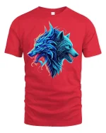 Neon Dual Wolf Spirit Graphic Tee - red t-shirt on white background