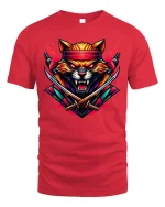 Samurai Warrior Cat Neon Katana Tee - red t-shirt on white background
