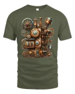 Steampunk Gear Clockwork Machine Tee - military green t-shirt on white background