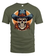 Cowboy Skull Graphic Tee - military green t-shirt on white background
