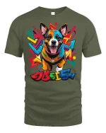 Graffiti Corgi Street Art Tee - military green t-shirt on white background