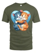 Cute Hugging Cats Heart Tee - military green t-shirt on white background