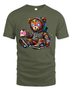 Cyberpunk Teddy Bear Tee - military green t-shirt on white background