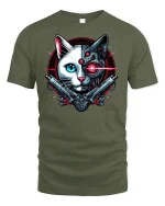 Cyberpunk Cat T-Shirt - military green t-shirt on white background