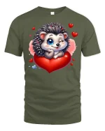Cute Hedgehog Heart Love Valentine Tee - military green t-shirt on white background