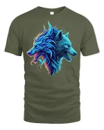 Neon Dual Wolf Spirit Graphic Tee - military green t-shirt on white background