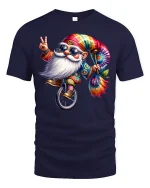 Hippie Gnome Tie-Dye Unicycle Tee - navy t-shirt on white background