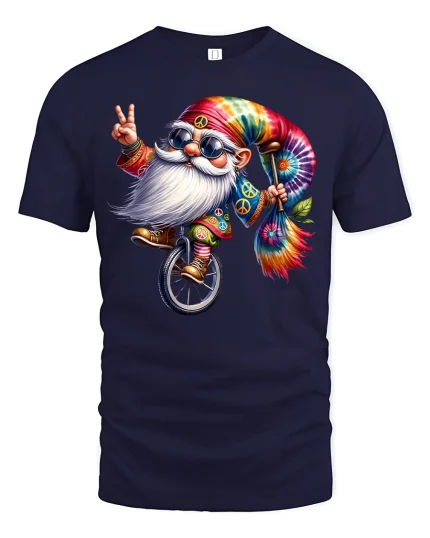 Hippie Gnome Tie-Dye Unicycle Tee - navy t-shirt on white background