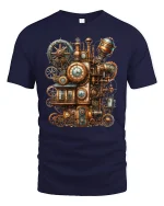 Steampunk Gear Clockwork Machine Tee - navy t-shirt on white background