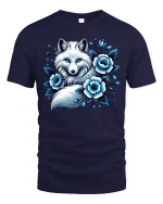 Arctic Blue Fox Floral Graphic Tee - navy t-shirt on white background