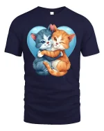 Cute Hugging Cats Heart Tee - navy t-shirt on white background