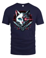 Cyberpunk Cat T-Shirt - navy t-shirt on white background