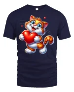 Cute Valentine Cat Heart T-Shirt - navy t-shirt on white background
