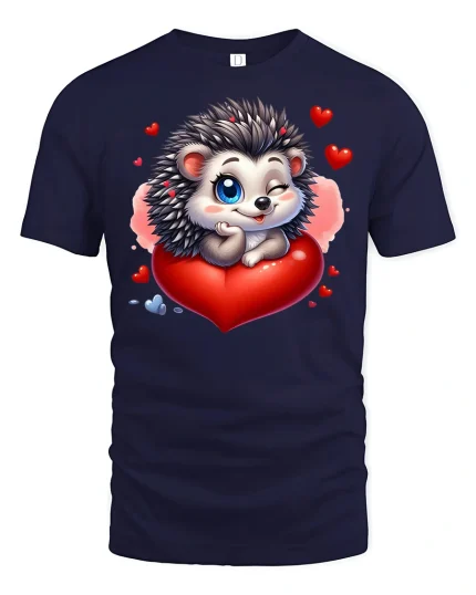 Cute Hedgehog Heart Love Valentine Tee - navy t-shirt on white background