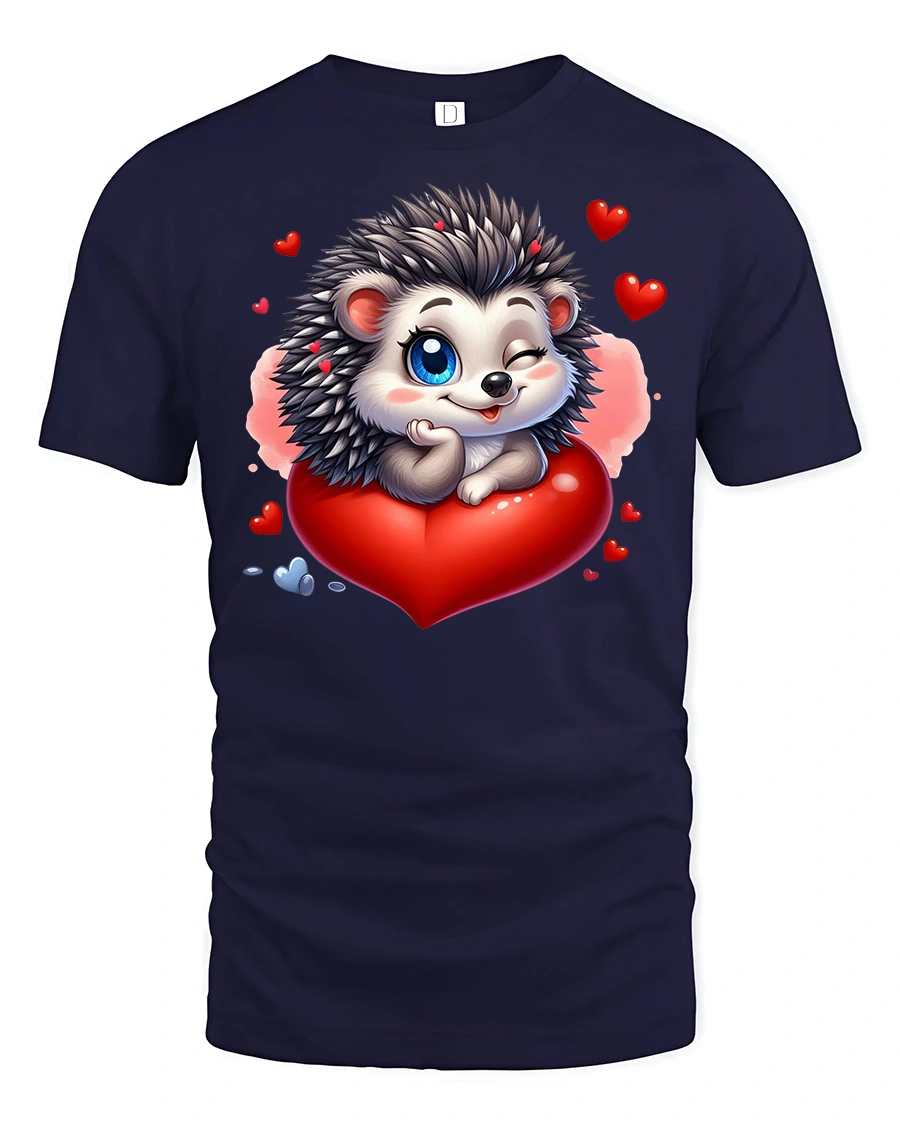 Cute Hedgehog Heart Love Valentine Tee - 1 Cute Hedgehog Heart Love Valentine Tee - navy t-shirt on white background