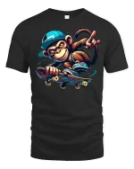 Funny Monkey Skateboarding T-Shirt - black t-shirt on white background