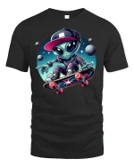 Alien Skateboarding T-Shirt - black t-shirt on white background