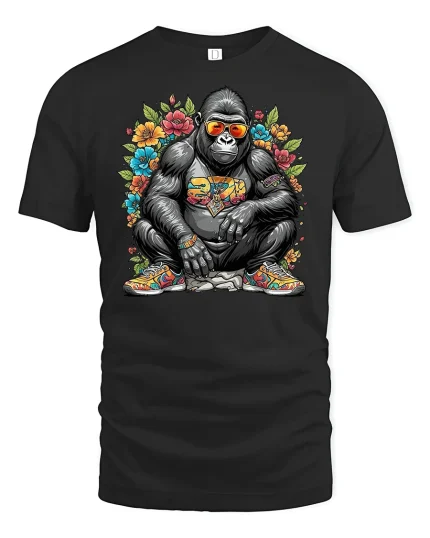 Cool Hip Hop Gorilla T-Shirt - black t-shirt on white background