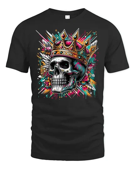Gothic King Skull Crown Tee - black t-shirt on white background