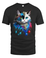 Mystic Colorful Cat T-Shirt - black t-shirt on white background